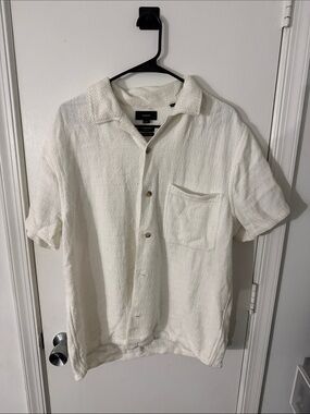 Vince Men's White Short-Sleeve Textured Camp Shirt Size L